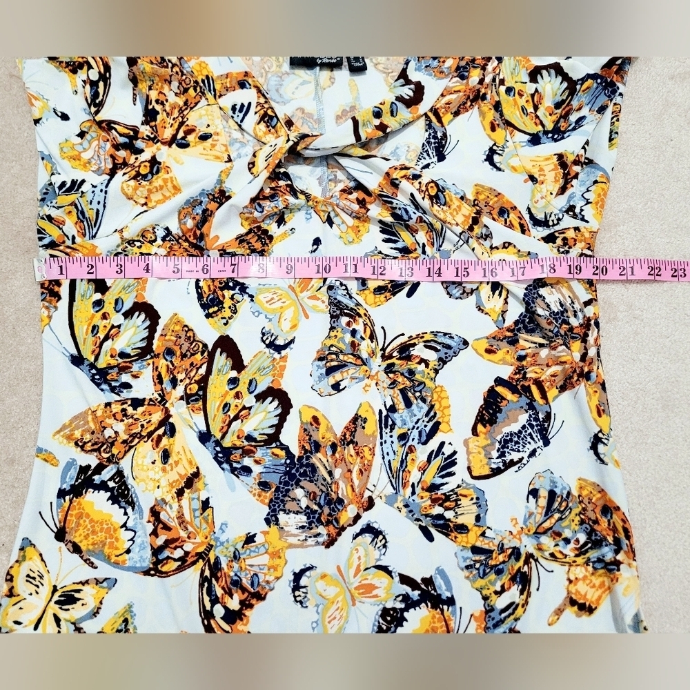 Attitudes by René Butterfly Print Tunic Top Women Small Keyhole Neck Relaxed Fit - Picture 11 of 14